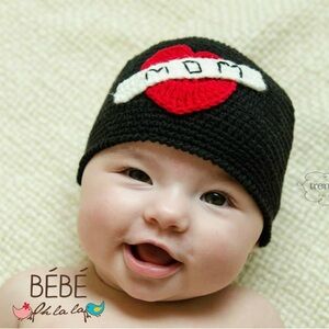 Black and Red 'Mom' Baby Hat